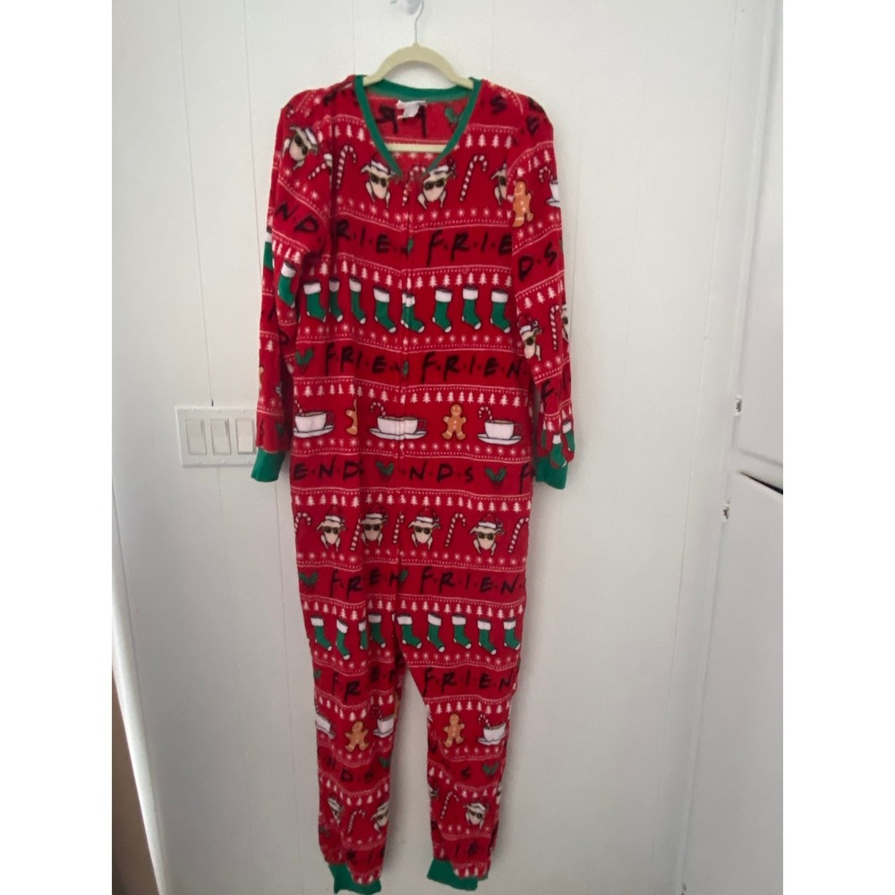 Friends Show Christmas Pajama‎ One Piece Sleepwear XL Red Holiday Fleece